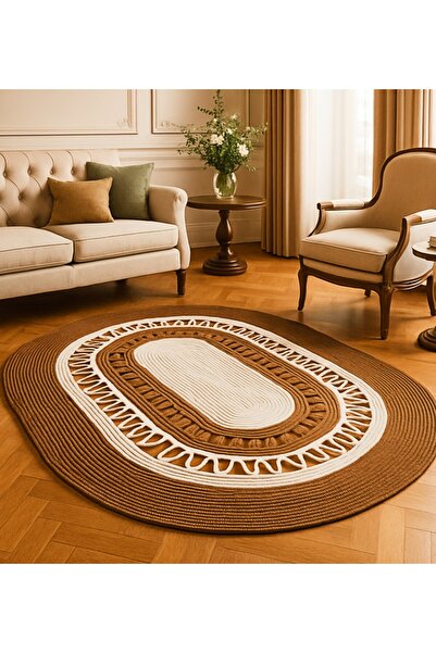 BHR Creative Jüt Trikotlu Oval Salon Mutfak Balkon Oturma Odası Kapı Önü Bany...