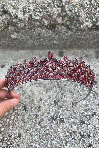 Hobigram Amara Special Design Crown – Burgundy Stone Henna, Hair Accessory for Engagement, Wedding