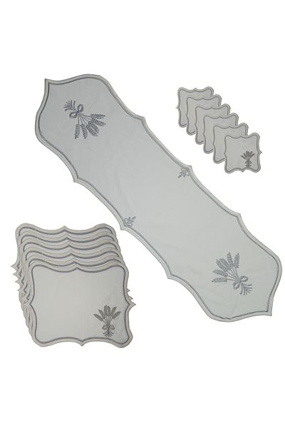 NB Neubella Home Nerina 13 Piece Luxury American Service Runner Presentation Embroidered Cover Set Carefree Dowry Linen for 6 People