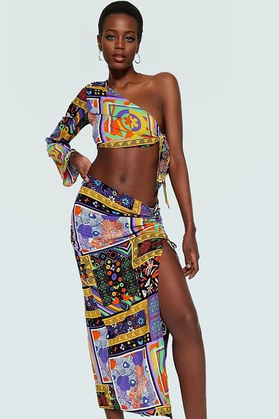 PayBuy Stylish Ethnic Patterned Viscose Blouse Skirt Beach Set High Quality Premium Comfortable Use for Summer