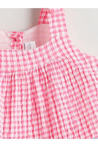 LC Waikiki Pink Plaid Girl's Linen Blend Dress