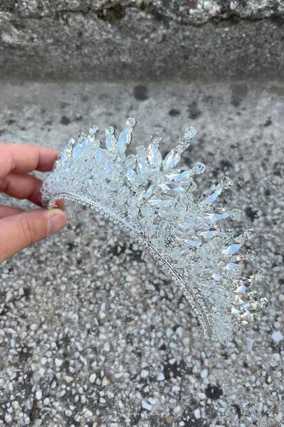 Hobigram Νυφικό στέμμα Daisy Stone – Ασημένιο μοντέλο στέμμα γάμου με χέννα, αξεσουάρ μαλλιών