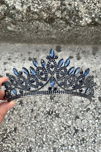 Hobigram Grace Navy Blue Crown – Sparkling Stone Bridal Henna Crown, Wedding Evening Dress Accessory Model