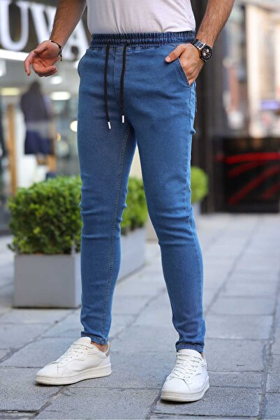 Fashion İstanbul Men's Elastic Regular Fit Jeans Pants Medium Blue