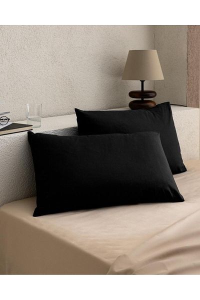 Madame Coco Manon 100% Cotton Ranforce Plain Set of 2 Pillowcases - Black
