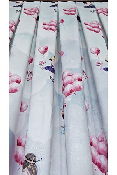 Yuka Παιδικό και βρεφικό δωμάτιο φόντο κουρτίνα βελούδινη υφή με μπαλόνια κορίτσι με θέμα εμπριμέ ΜΟΝΟ ΦΥΛΑΚΤΟ 1/2,5 Μεσαίο πλισέ