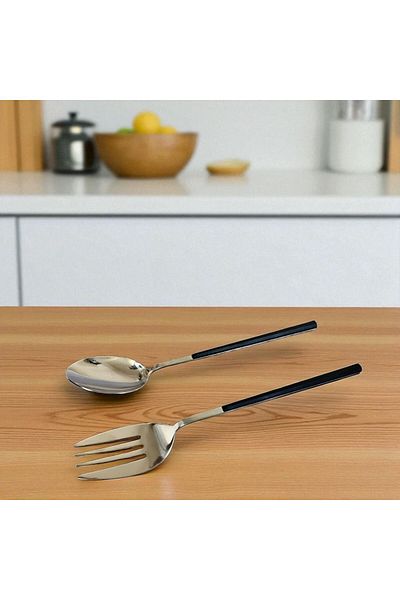 Gead Stylish Metal Serving Spoon and Fork Set – 2 Pieces