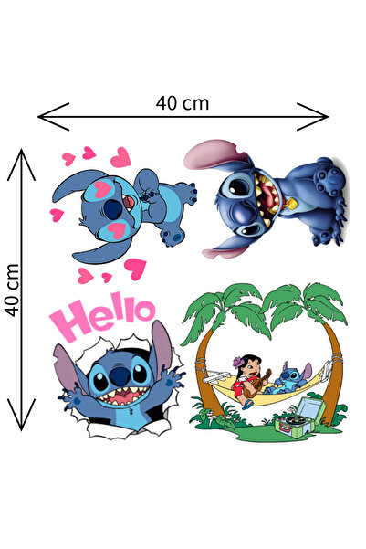 Ingift Set 4 imagini termoadezive pentru textile Stitch, aplicare cu fierul de calcat