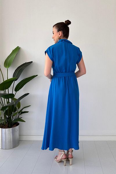 MaziButik Linen Shirt Dress Blue