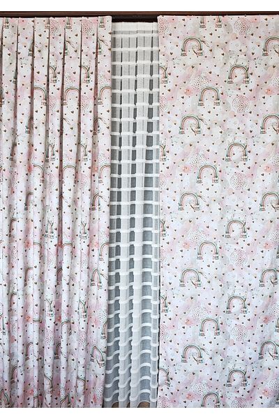 Yuka Children's and Baby's Room Background Curtain Velvet Textured Rainbow Star Printed Single Wing Straight Stitching No Pleats