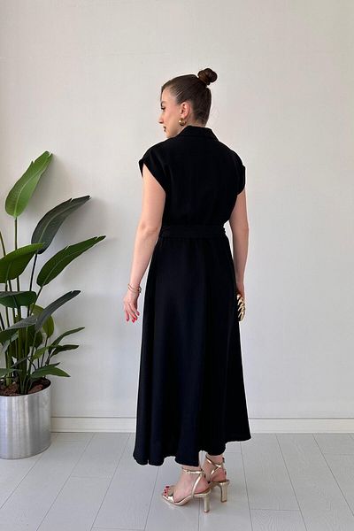 MaziButik Linen Shirt Dress Black