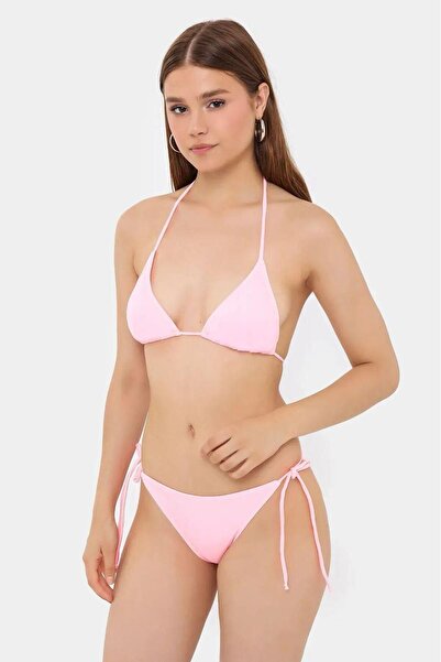 Kelebeklingerie Women's New Season Lycra Flexible Side and Neck Tie Stylish Drawstring Triangle Bikini Set