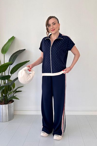 MaziButik Λεπτομερής στολή Modal με γυαλιστερό φερμουάρ Navy Blue