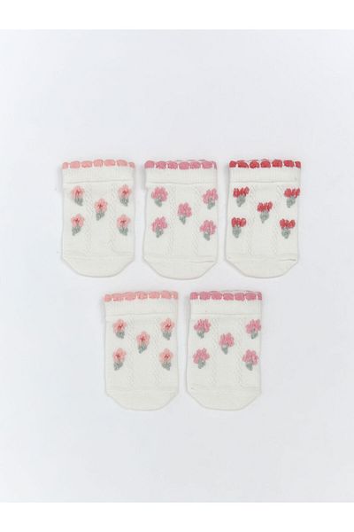 LC Waikiki Ecru Floral Girl's Booties Socks 5-Piece
