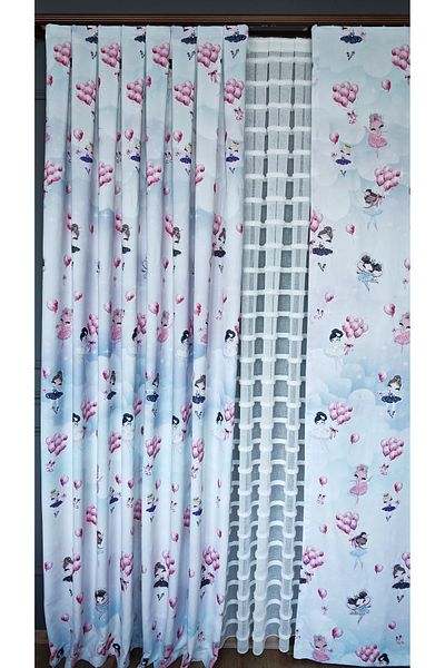 Yuka Children's and Baby's Room Background Curtain Velvet Textured Balloon Girl Theme Printed Single Wing Straight Stitching No Pleats