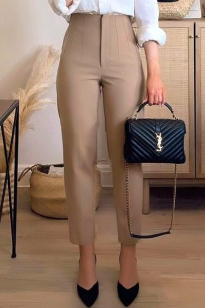 MissKybele Bel Oturtmalı Yüksek Bel İki Cep Fermuar Kapamalı Likralı Esnek Bi...