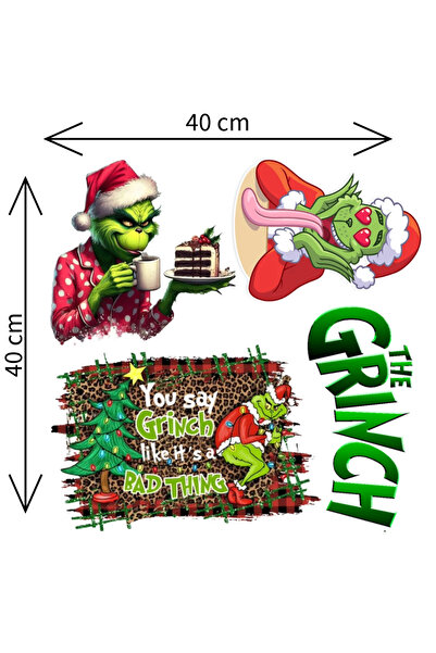 Ingift Set 4 imagini termoadezive pentru textile Grinch, aplicare cu fierul d...