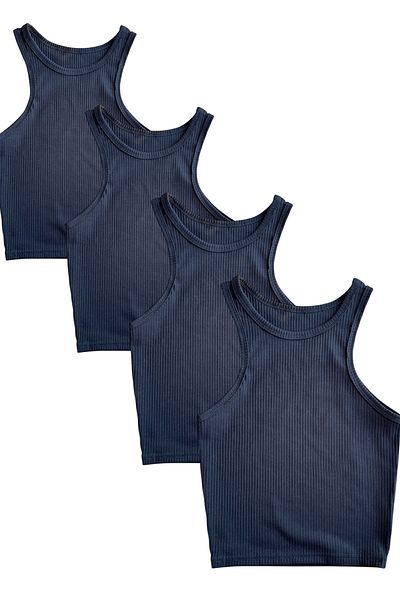 BLİSS WEAR FASHION Women's 4-Piece Thick Strap Ribbed Halter Neck Crop