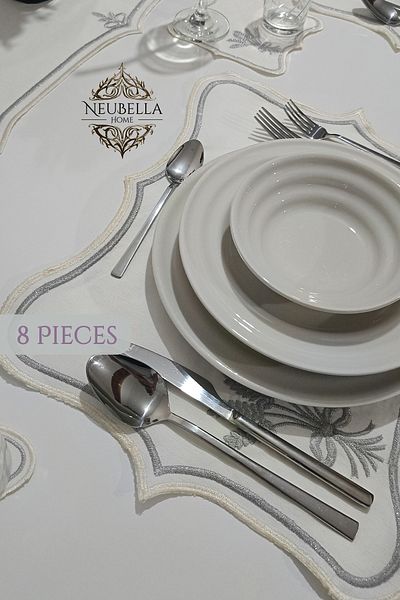 NB Neubella Home Nerina 8 Piece Luxury American Service Presentation Embroidered Cover Set Carefree 8-Person Dowry Linen Set