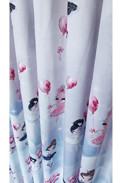 Yuka Children's and Baby's Room Background Curtain Velvet Textured Balloon Girl Theme Printed Single Wing 1/2.5 Medium Pleated