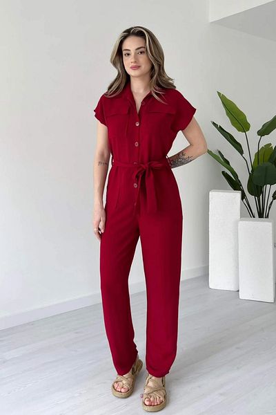 Sorridi Buttoned Linen Double Pocket Jumpsuit with Belt