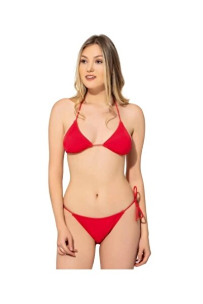 Kelebeklingerie Women's New Season Lycra Flexible Side and Neck Tie Stylish Drawstring Triangle Bikini Set