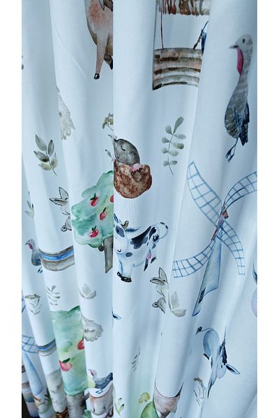 Yuka Children's and Baby's Room Background Curtain Velvet Textured Farm Theme Pattern Printed Single Wing 1/2.5 Medium Pleated