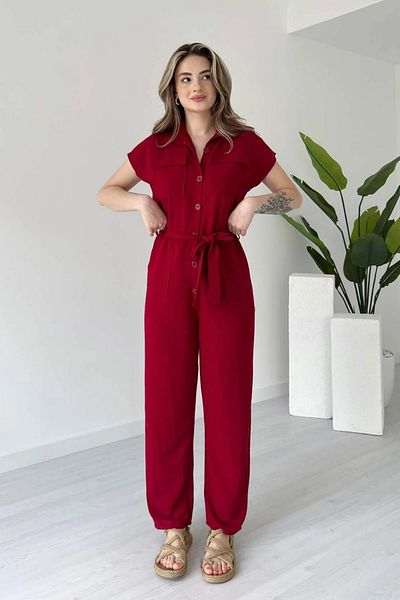 Sorridi Buttoned Linen Double Pocket Jumpsuit with Belt