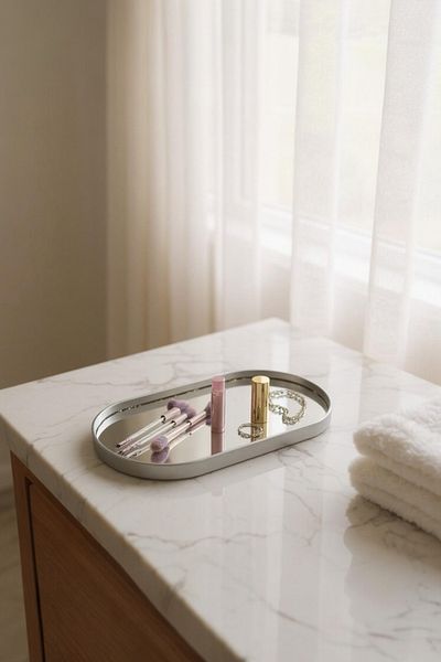 UCR HOME Oval Mirror Presentation Holder Treats Coffee and Tea 12X30 cm
