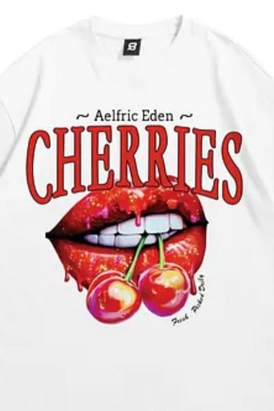 Redboxbutik White Cherries Oversize Unisex T-Shirt