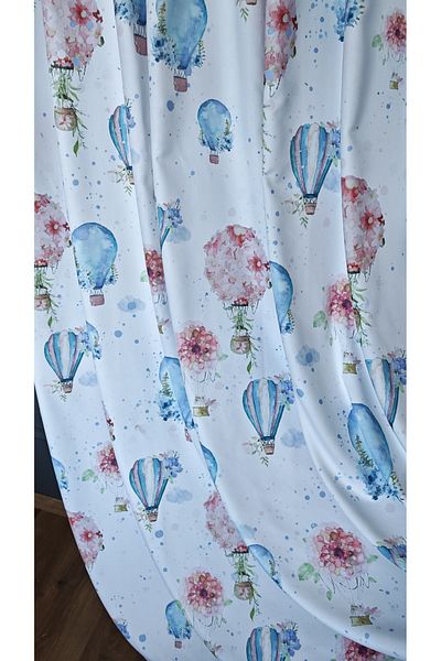 Yuka Children's and Baby's Room Background Curtain Velvet Textured Flying Balloon Pattern Printed Single Wing 1/2.5 Medium Pleated