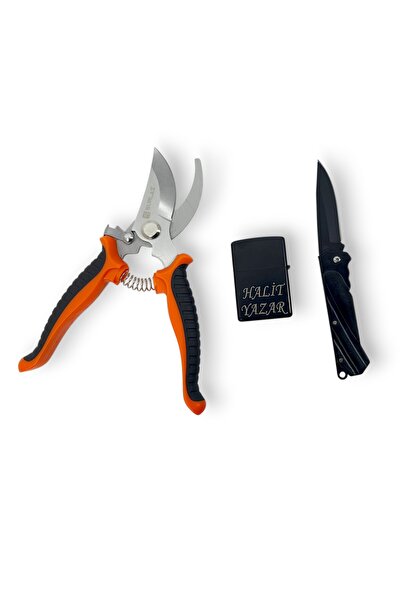 SürLaz 3 Parça Bağ Bahçe Hobi Seti Bağ Makası Katlanabilir Çakı İsme Özel Ben...