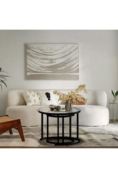 AGD 2-piece Glass Coffee Table Set, Metal Side Table For Living Room And Bedroom With Glass Top