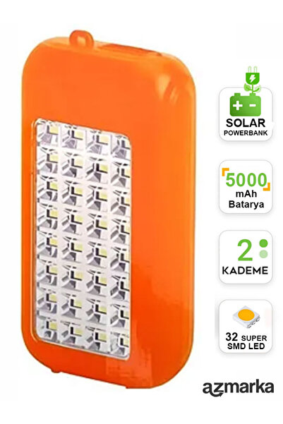 azmarka GS-875 Güneş Enerjili Powerbank 32 SMD LED'li Kamp & Acil Durum Fener...