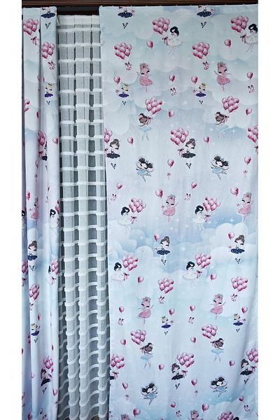 Yuka Children's and Baby's Room Background Curtain Velvet Textured Balloon Girl Theme Printed Single Wing Straight Stitching No Pleats