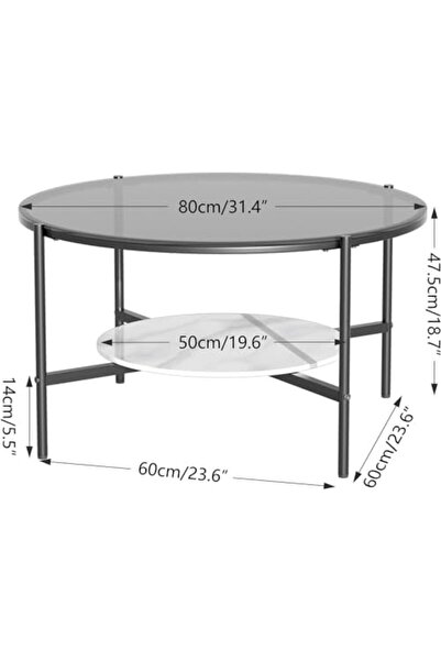 AGD 2-Tier Round Coffee Table, Luxury Modern Center Table with Large Tempered Glass Top and Low Sint