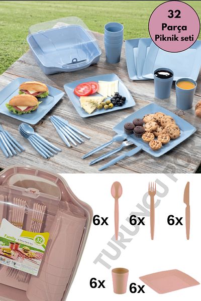 Turuncu Portakal Quality Magic Camping and Picnic Set with Bag for 6 People (32 Pieces Boxed)