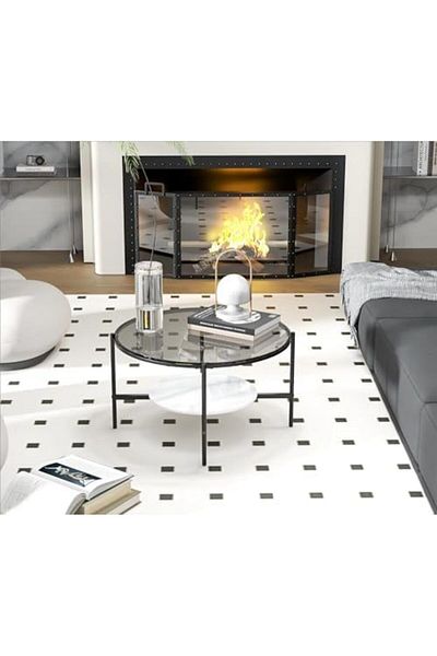 AGD 2-tier Round Coffee Table, Luxury Modern Center Table With Large Glass Top And Low Sintered Ston