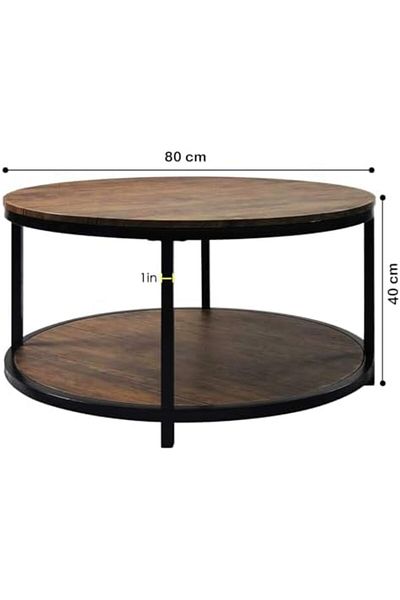 AGD Round Coffee Table For Living Room, 2-tier Rustic Wood Table Top With Storage Shelf 31.5 Inch