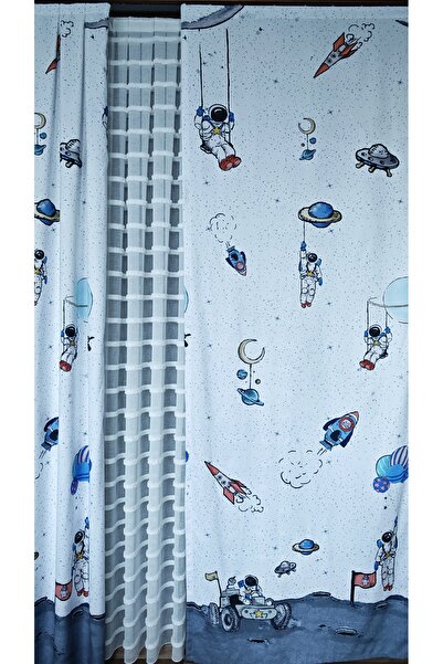 Yuka Παιδικό και βρεφικό δωμάτιο φόντο κουρτίνα βελούδινη υφή με θέμα το διάστημα μοτίβο τυπωμένο ΜΟΝΟ ΦΥΛΑΚΤΙΚΟ Επίπεδη ραφή χωρίς πτερύγια