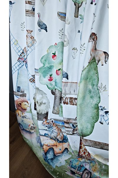 Yuka Children and Baby Room Background Curtain Velvet Textured Farm Theme Pattern Printed Single Wing Straight Stitching No Pleats
