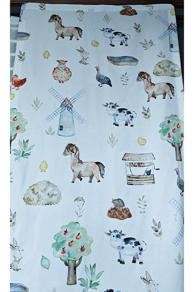 Yuka Children and Baby Room Background Curtain Velvet Textured Farm Theme Pattern Printed Single Wing Straight Stitching No Pleats