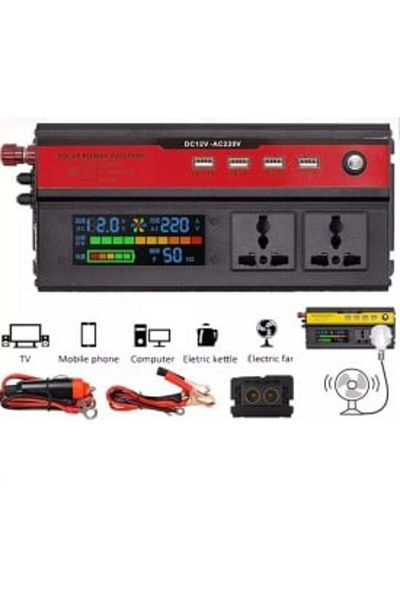 DELUXETUNING Invertor de curent de la 12 V la 220 V, 5000 W, cu afișaj digital