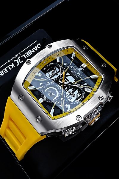 Daniel Klein Exclusive Rectangle Men Wristwatch Waterproof Yellow Color Silicone Cord Gift Wristband Dke2138C2