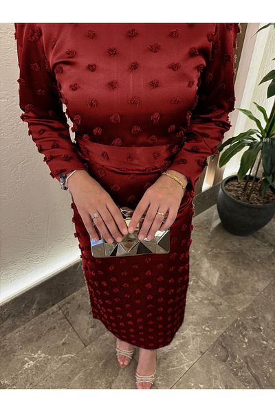 By Atelier Βραδινό φόρεμα με μολύβι μπορντό Perla Hijab