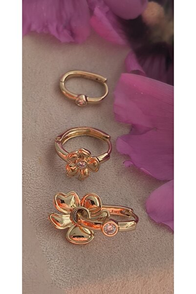 xUPING Altın Kaplama 3 lü Papatya Model Küpe Kararmaz 14K Rengindedir