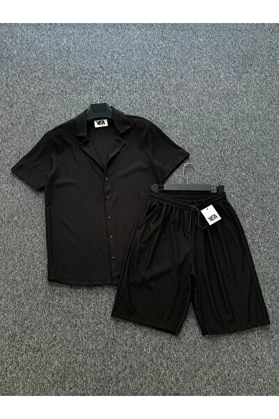 tetramoda Ottoman Corduroy Regular Fit Men's Shirt and Shorts Set Set of 2