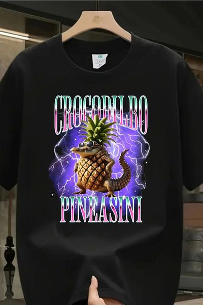 Redboxbutik Crocodilbo Pineasini Printed Vintage Unisex Oversize T-Shirt