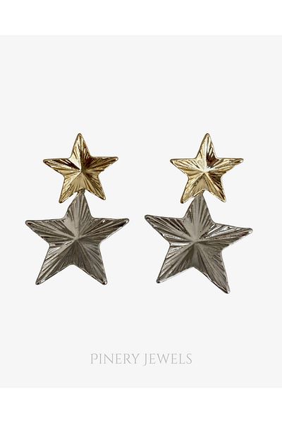Pinery Jewels Pair of Double Color Star Dangle Women's Earrings 5 cm