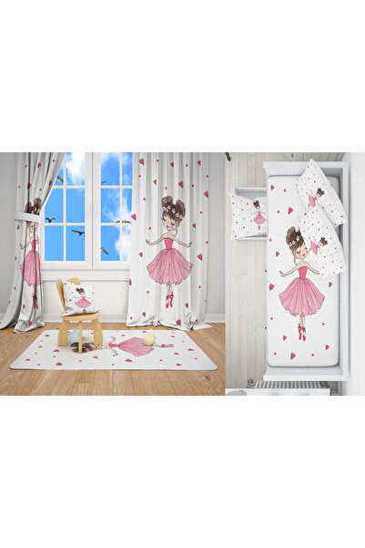 LovisaHome Pembe Balerin Desenli Dijital Baskı Çocuk ve Genç Odası Takımı